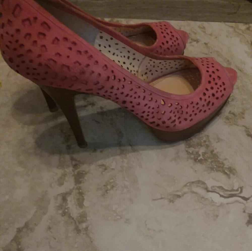 Like New Barbie Pink Suede Peep Toe Heels